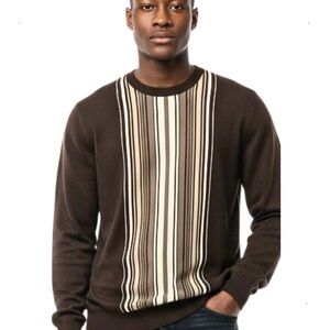 AXIST Sweater Comfy Brown Front Striped Crew Neck Knit Pullover Mens Size Large